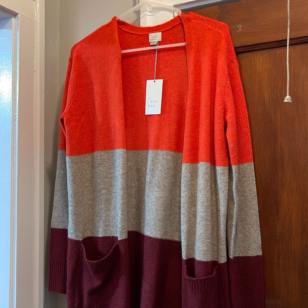 Brand new beautiful long color block cardigan